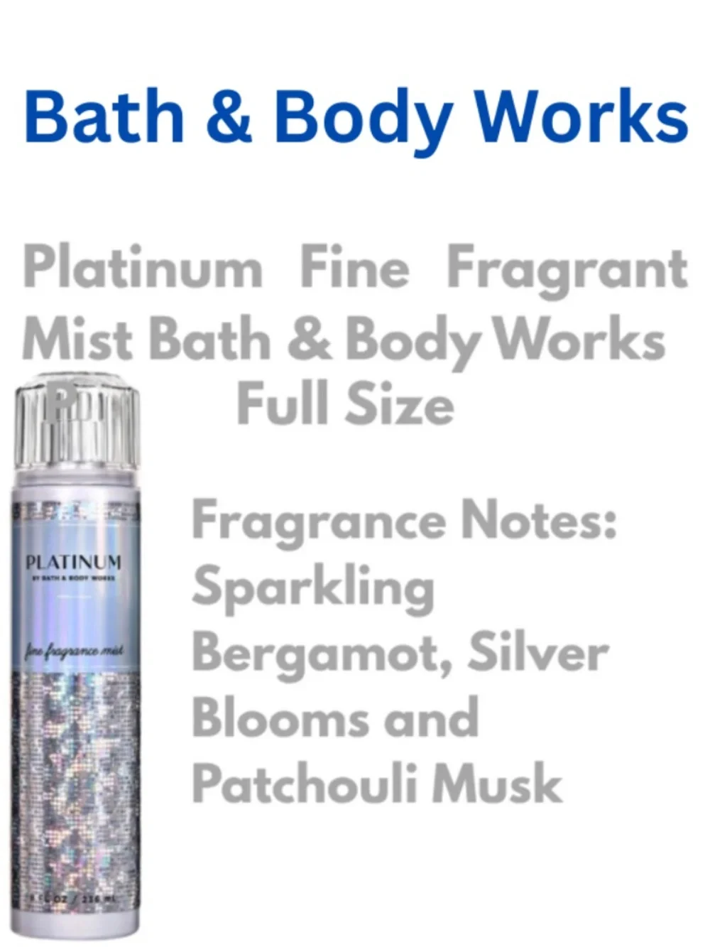 One Platinum Fine Fragrance Notes Mist - Sparkling Bergamot, Silver blooms - NWT